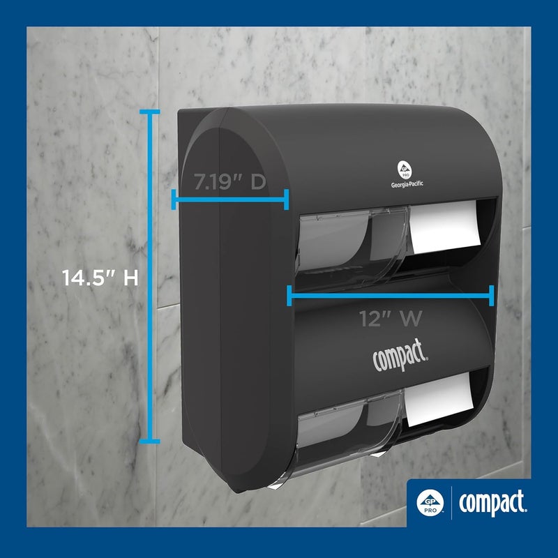 Compact ® 4-ROLL Quad Plus CORELESS HIGH-Capacity Toilet Paper Dispenser, Black, 1 Dispenser - Image 5